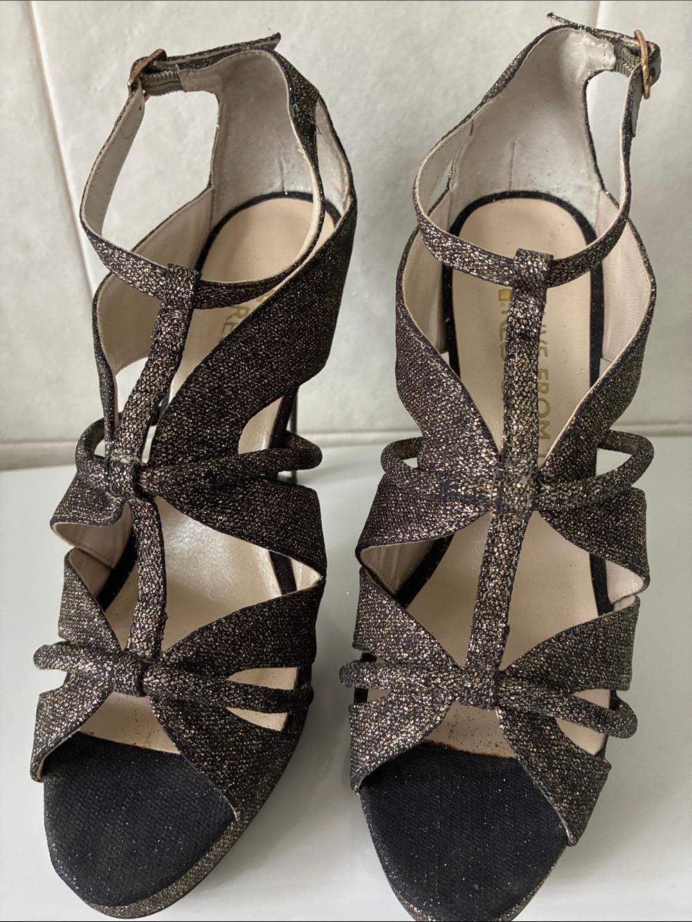 Glitter Slingback Heels in Bronze by Unknown Brand